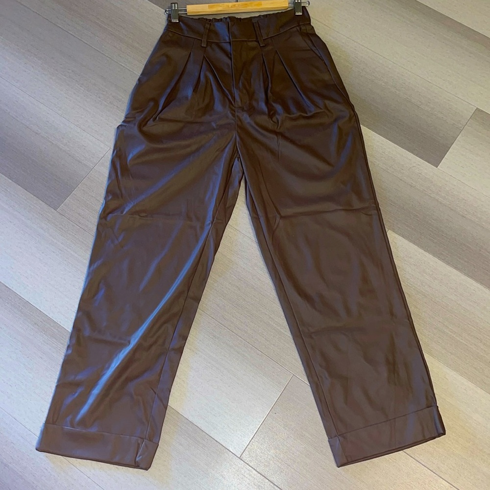 Pleated Vegan Leather Pants